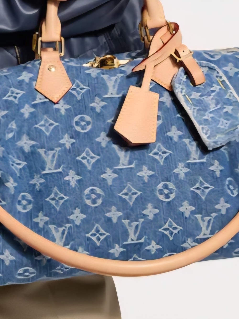 Louis Vuitton Blue Monogram Denim Travel Bag with Natural Leather Trim